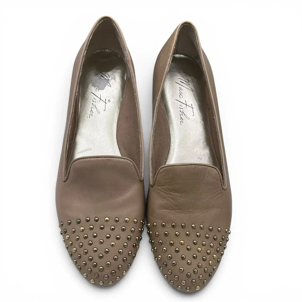Marc Fisher Tan Studded Leather Surri Flats 9M Workwear Academia Casual Styling